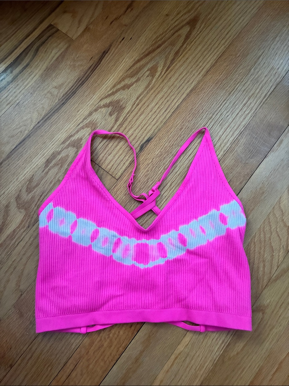 aerie Hot Pink Tie-Dye Ribbed Crisscross Bralette